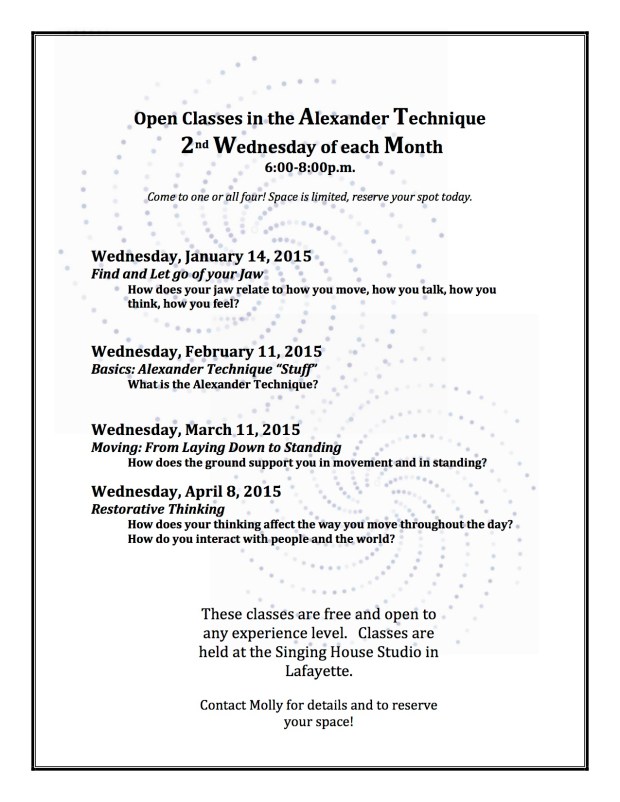 Open Classes in the Alexander Technique Spr. 2015